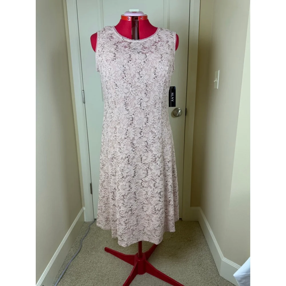 NWT Women's SLNY Plus 16 Blush Lace Sequin Midi Dress with Shrug 2PC Set